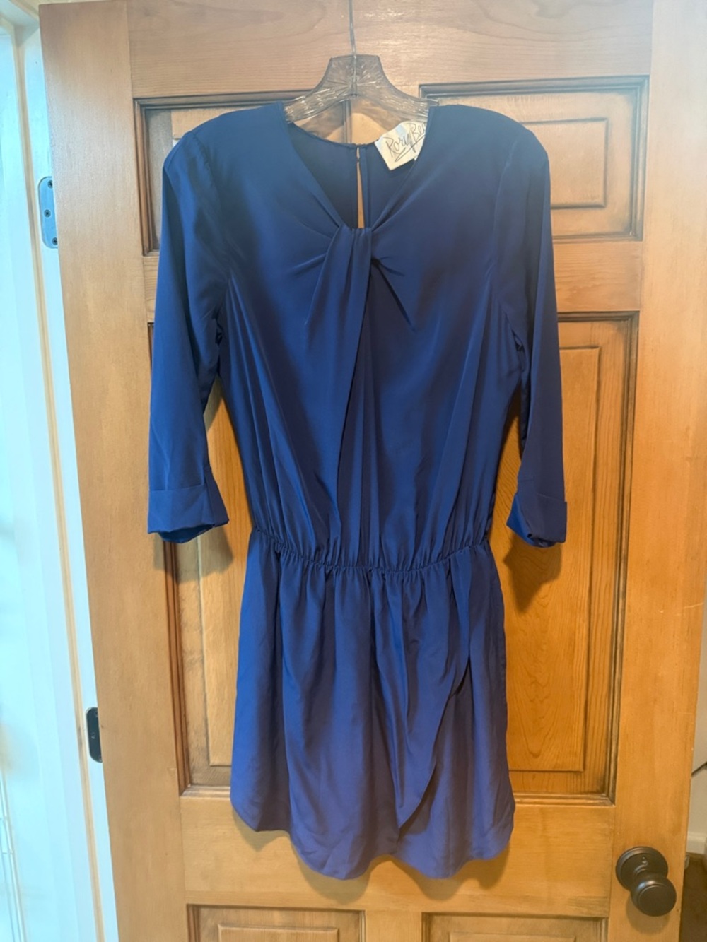 Navy Blue Long Sleeve Silk Dress